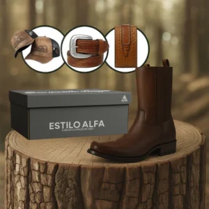 Kit Bota Maverick Masculino de Couro Legítimo + 3 BRINDES: Cinto, Boné e Carteira