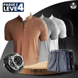 PAGUE 2 LEVE 4 - Camisa Polo Casual Domirax em Seda Gelo e Poliéster + BRINDES: 3 Bermudas e Relógio Tático